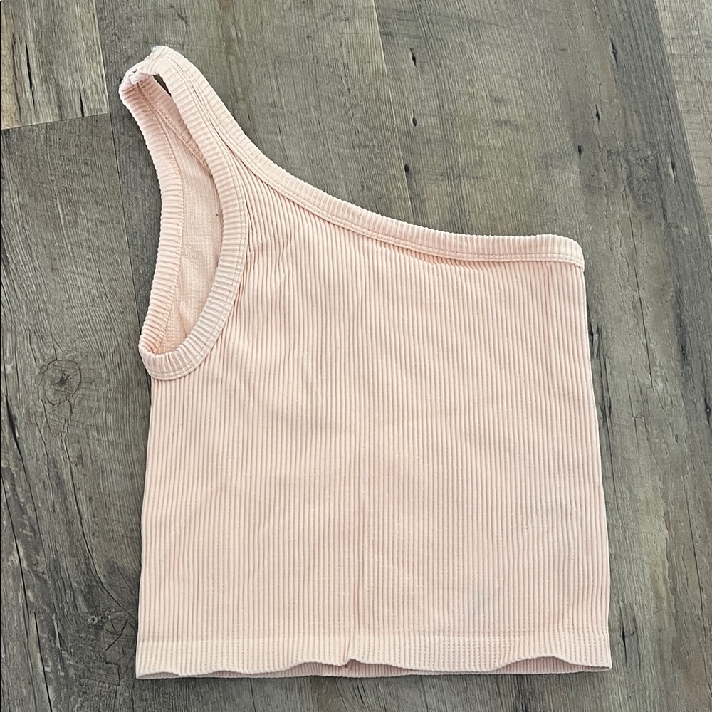 One-Shoulder Ribbed Tank Top - Light Peach